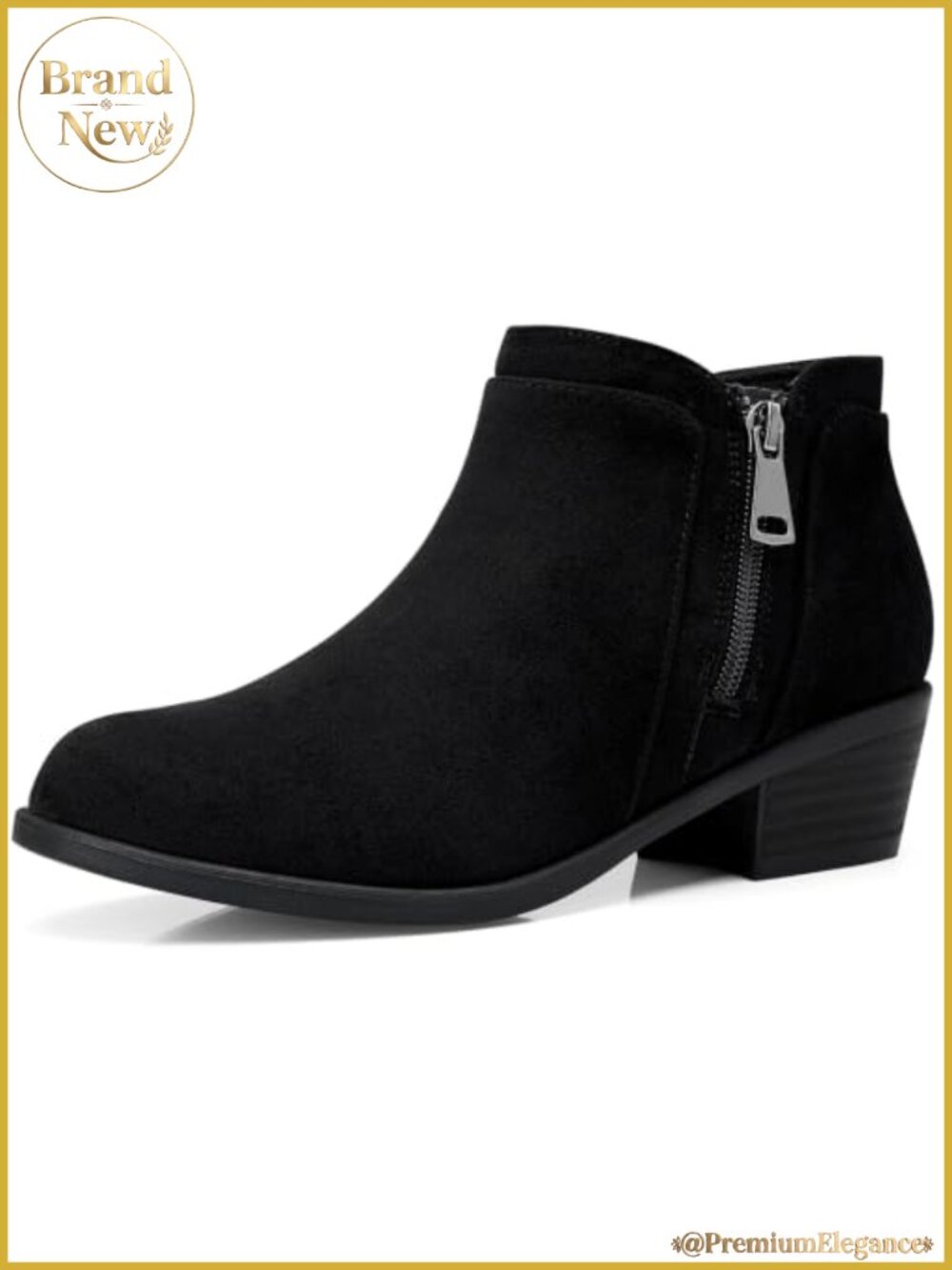 Women's Ankle Boots Comfortable Low Block Heel Side Zip Booties